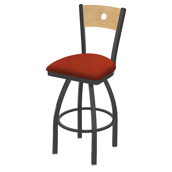 25" Swivel Counter Stool, Pewter Finish, Nat Back, Graph Poppy Seat